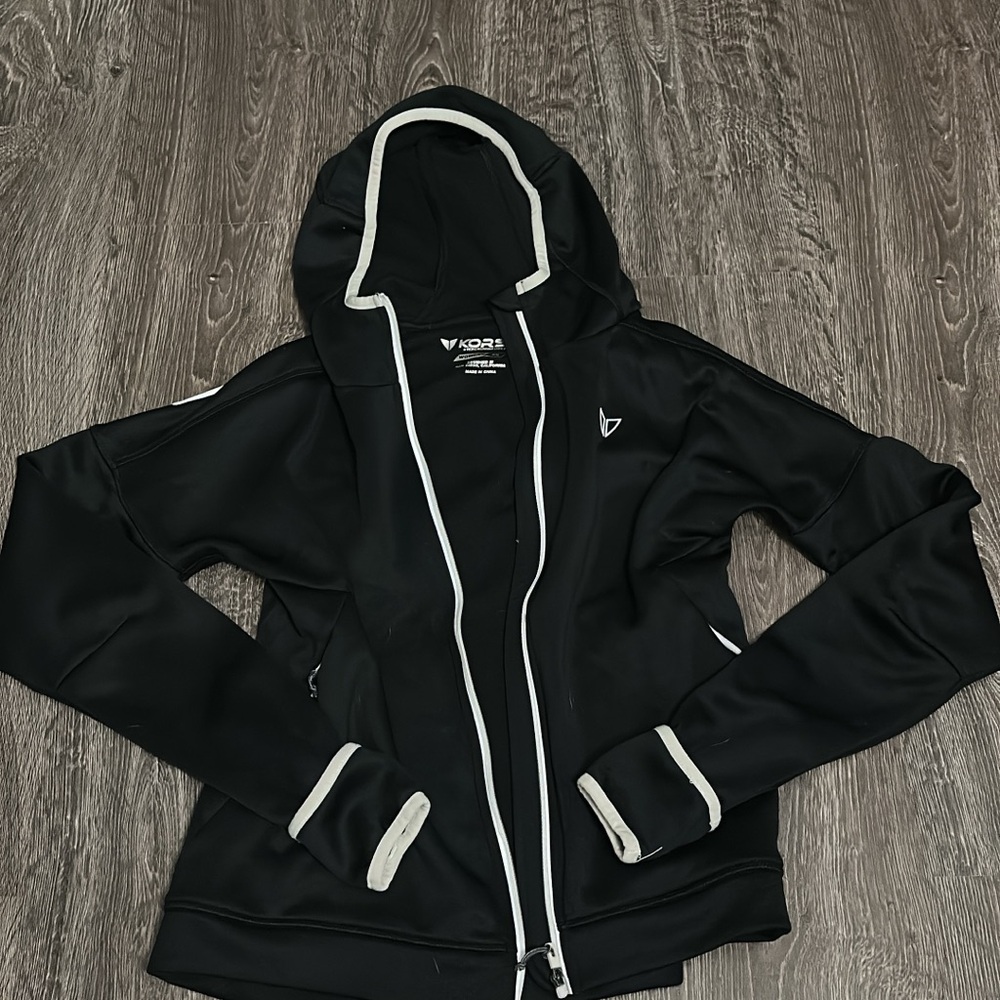 Korsa Black Zip-Up Hoodie with White Trim